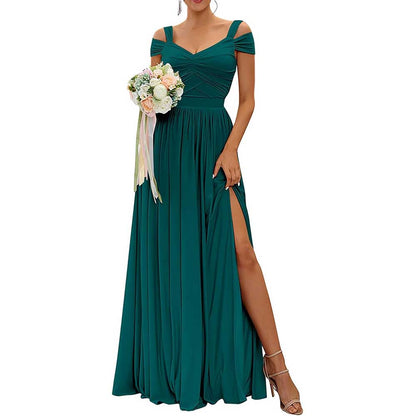 Off The Shoulder Chiffon Bridesmaid Dresses A Line Formal Dress Long Evening Gown
