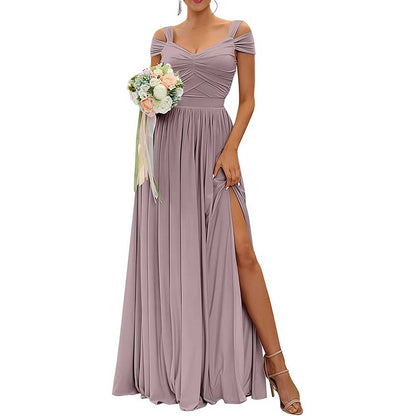 Off The Shoulder Chiffon Bridesmaid Dresses A Line Formal Dress Long Evening Gown