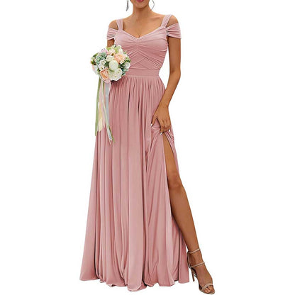 Off The Shoulder Chiffon Bridesmaid Dresses A Line Formal Dress Long Evening Gown