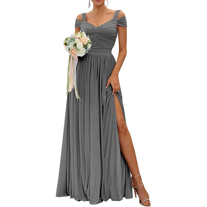 Off The Shoulder Chiffon Bridesmaid Dresses A Line Formal Dress Long Evening Gown