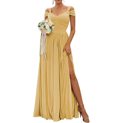 Off The Shoulder Chiffon Bridesmaid Dresses A Line Formal Dress Long Evening Gown