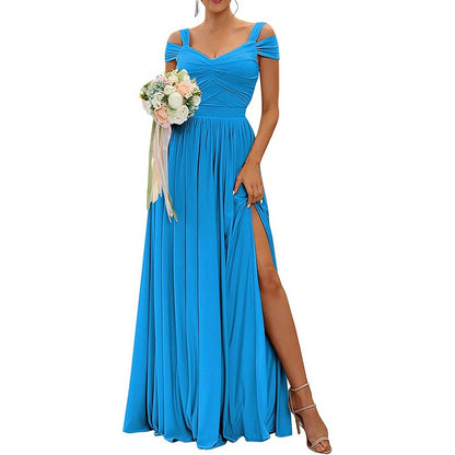 Off The Shoulder Chiffon Bridesmaid Dresses A Line Formal Dress Long Evening Gown