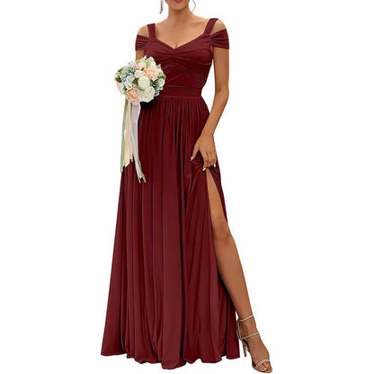 Off The Shoulder Chiffon Bridesmaid Dresses A Line Formal Dress Long Evening Gown