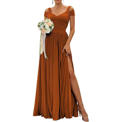 Off The Shoulder Chiffon Bridesmaid Dresses A Line Formal Dress Long Evening Gown