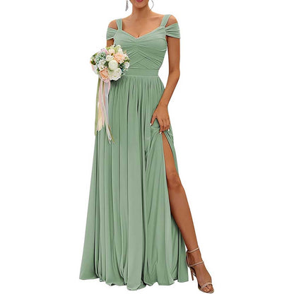 Off The Shoulder Chiffon Bridesmaid Dresses A Line Formal Dress Long Evening Gown