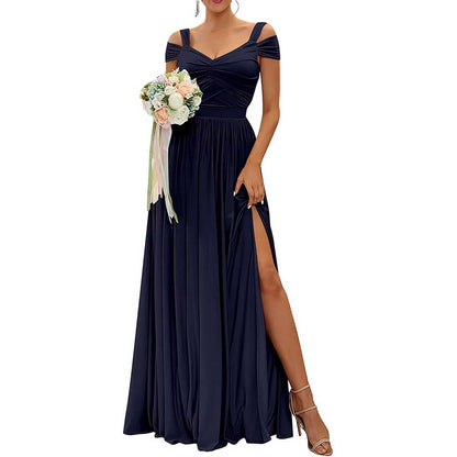Off The Shoulder Chiffon Bridesmaid Dresses A Line Formal Dress Long Evening Gown