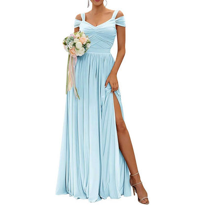 Off The Shoulder Chiffon Bridesmaid Dresses A Line Formal Dress Long Evening Gown