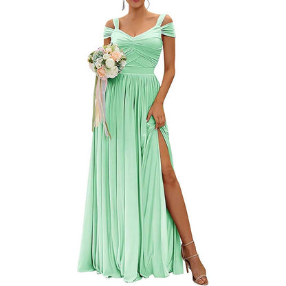 Off The Shoulder Chiffon Bridesmaid Dresses A Line Formal Dress Long Evening Gown
