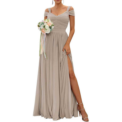 Off The Shoulder Chiffon Bridesmaid Dresses A Line Formal Dress Long Evening Gown