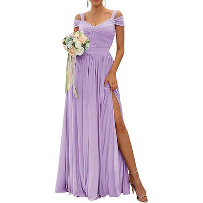 Off The Shoulder Chiffon Bridesmaid Dresses A Line Formal Dress Long Evening Gown