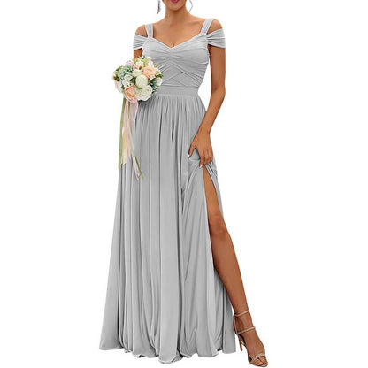 Off The Shoulder Chiffon Bridesmaid Dresses A Line Formal Dress Long Evening Gown
