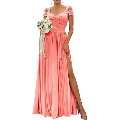Off The Shoulder Chiffon Bridesmaid Dresses A Line Formal Dress Long Evening Gown