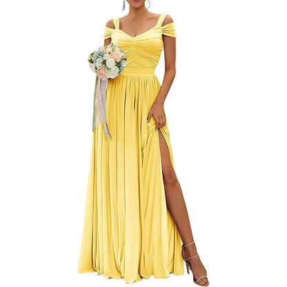 Off The Shoulder Chiffon Bridesmaid Dresses A Line Formal Dress Long Evening Gown