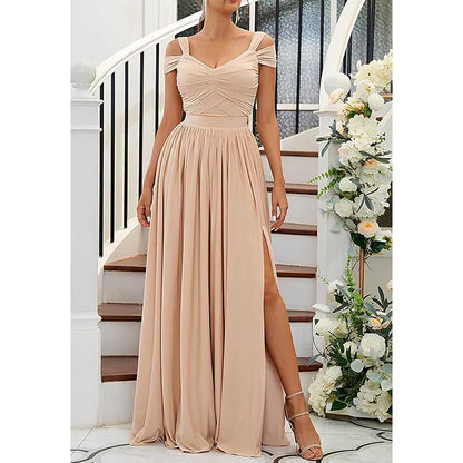 Off The Shoulder Chiffon Bridesmaid Dresses A Line Formal Dress Long Evening Gown