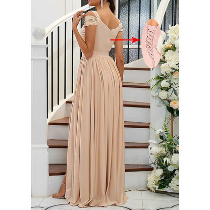 Off The Shoulder Chiffon Bridesmaid Dresses A Line Formal Dress Long Evening Gown