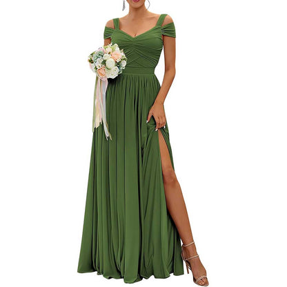 Off The Shoulder Chiffon Bridesmaid Dresses A Line Formal Dress Long Evening Gown