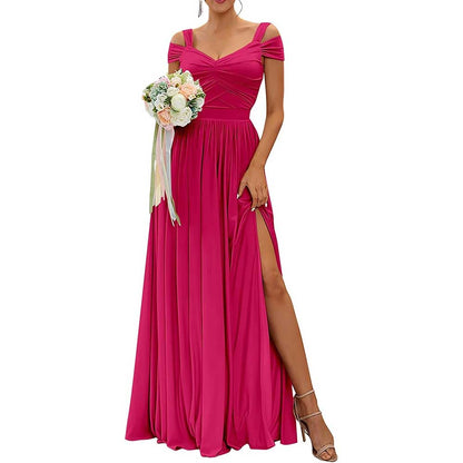 Off The Shoulder Chiffon Bridesmaid Dresses A Line Formal Dress Long Evening Gown