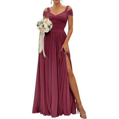 Off The Shoulder Chiffon Bridesmaid Dresses A Line Formal Dress Long Evening Gown