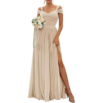 Women Off The Shoulder Chiffon Bridesmaid Dresses Long Wedding Guest Dresses