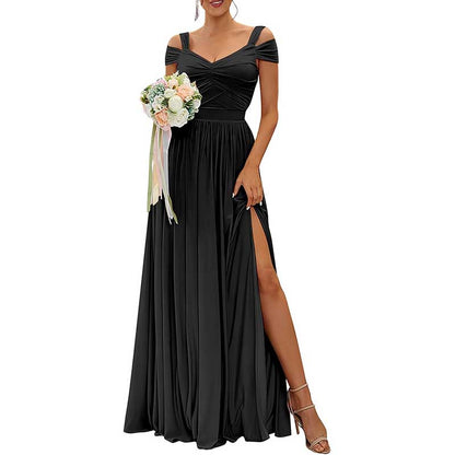 Women Off The Shoulder Chiffon Bridesmaid Dresses Long Wedding Guest Dresses