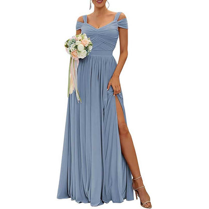 Women Off The Shoulder Chiffon Bridesmaid Dresses Long Wedding Guest Dresses