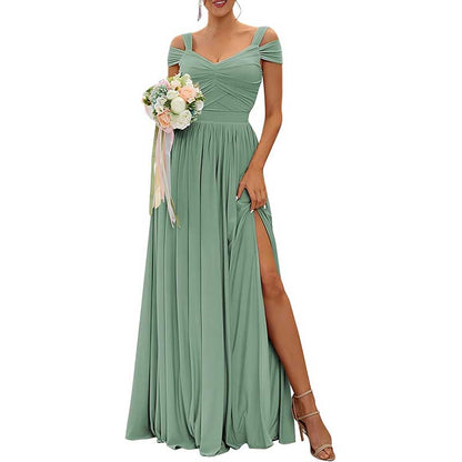 Women Off The Shoulder Chiffon Bridesmaid Dresses Long Wedding Guest Dresses
