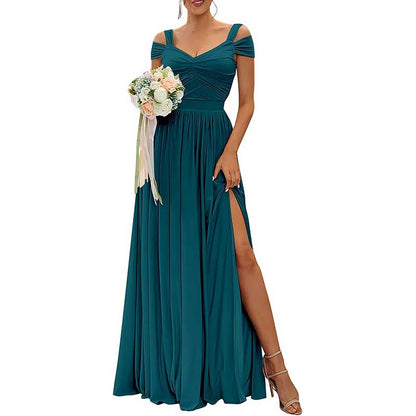 Women Off The Shoulder Chiffon Bridesmaid Dresses Long Wedding Guest Dresses