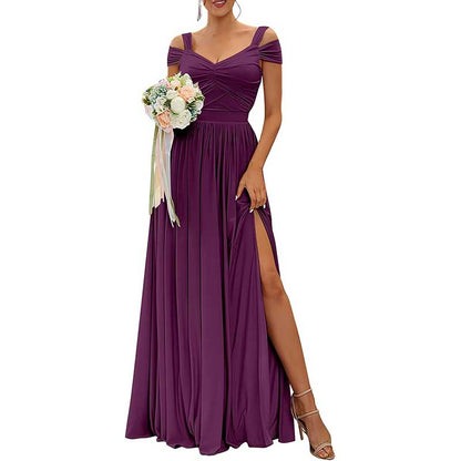 Women Off The Shoulder Chiffon Bridesmaid Dresses Long Wedding Guest Dresses