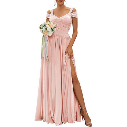 Women Off The Shoulder Chiffon Bridesmaid Dresses Long Wedding Guest Dresses