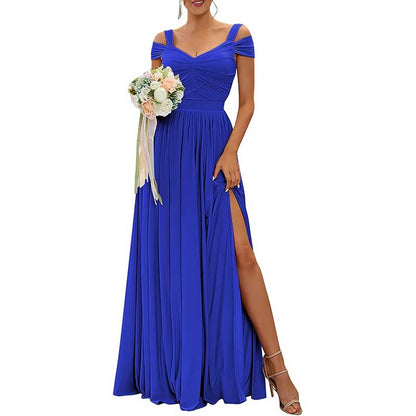 Women Off The Shoulder Chiffon Bridesmaid Dresses Long Wedding Guest Dresses