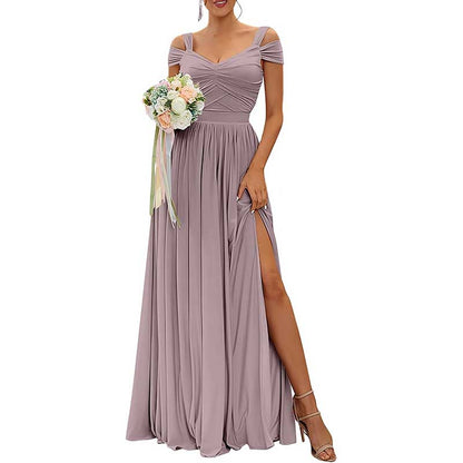 Women Off The Shoulder Chiffon Bridesmaid Dresses Long Wedding Guest Dresses
