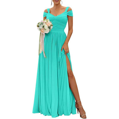 Women Off The Shoulder Chiffon Bridesmaid Dresses Long Wedding Guest Dresses