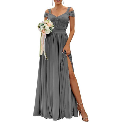 Women Off The Shoulder Chiffon Bridesmaid Dresses Long Wedding Guest Dresses