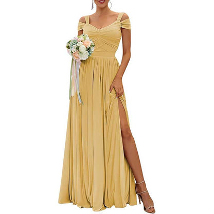 Women Off The Shoulder Chiffon Bridesmaid Dresses Long Wedding Guest Dresses