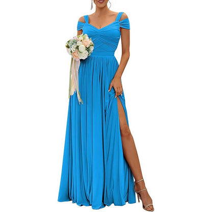 Women Off The Shoulder Chiffon Bridesmaid Dresses Long Wedding Guest Dresses