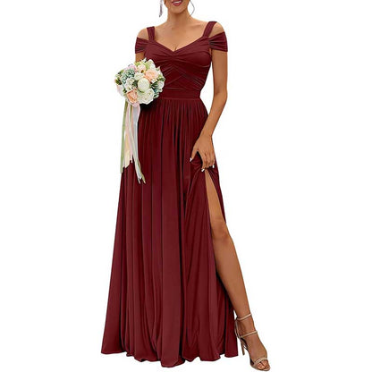 Women Off The Shoulder Chiffon Bridesmaid Dresses Long Wedding Guest Dresses
