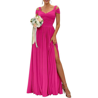 Women Off The Shoulder Chiffon Bridesmaid Dresses Long Wedding Guest Dresses