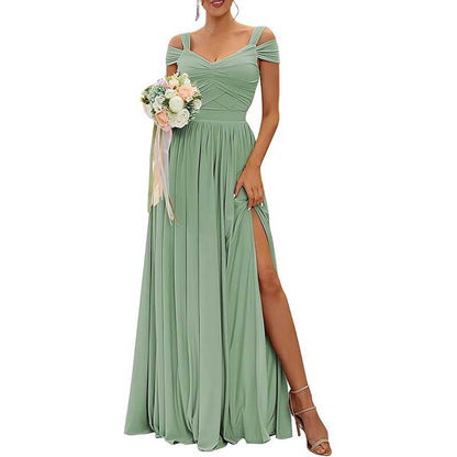 Women Off The Shoulder Chiffon Bridesmaid Dresses Long Wedding Guest Dresses