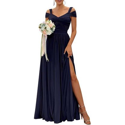 Women Off The Shoulder Chiffon Bridesmaid Dresses Long Wedding Guest Dresses