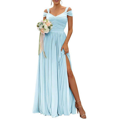Women Off The Shoulder Chiffon Bridesmaid Dresses Long Wedding Guest Dresses