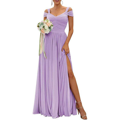 Women Off The Shoulder Chiffon Bridesmaid Dresses Long Wedding Guest Dresses
