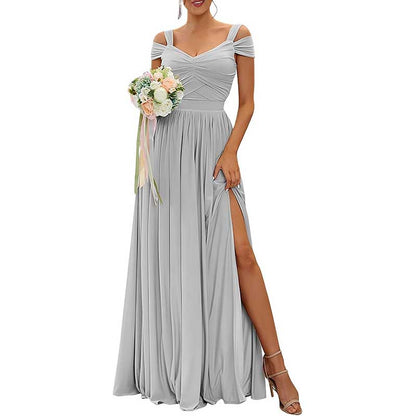 Women Off The Shoulder Chiffon Bridesmaid Dresses Long Wedding Guest Dresses
