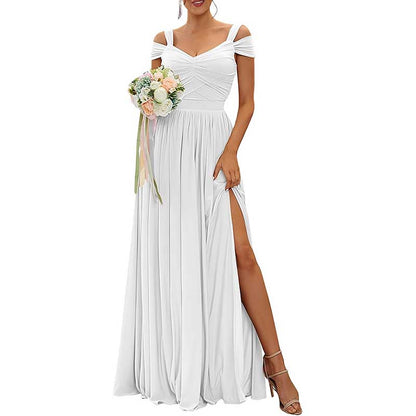 Women Off The Shoulder Chiffon Bridesmaid Dresses Long Wedding Guest Dresses