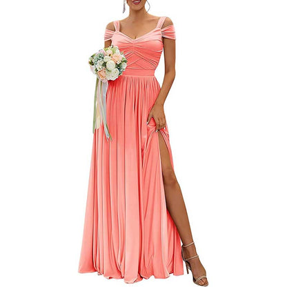 Women Off The Shoulder Chiffon Bridesmaid Dresses Long Wedding Guest Dresses