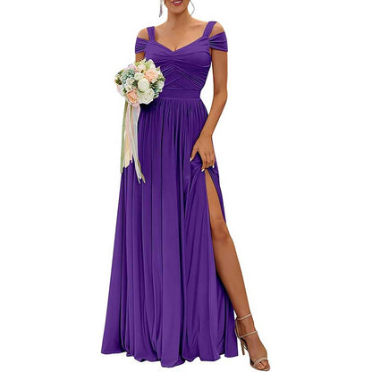 Women Off The Shoulder Chiffon Bridesmaid Dresses Long Wedding Guest Dresses