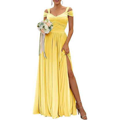 Women Off The Shoulder Chiffon Bridesmaid Dresses Long Wedding Guest Dresses