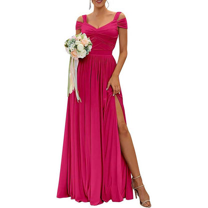 Women Off The Shoulder Chiffon Bridesmaid Dresses Long Wedding Guest Dresses