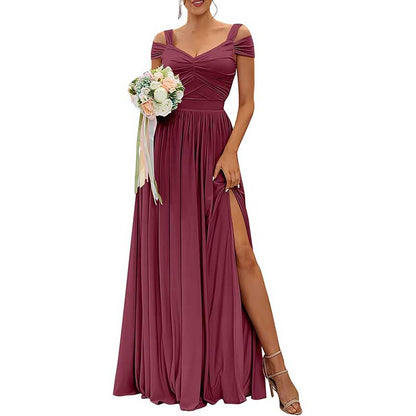 Women Off The Shoulder Chiffon Bridesmaid Dresses Long Wedding Guest Dresses