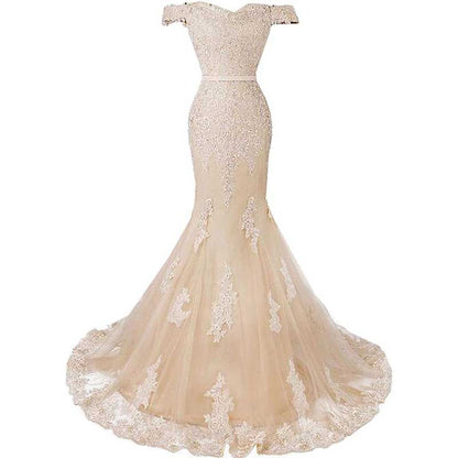 Off The Shoulder Lace Appliques Evening Dresses Mermaid Long Prom Gown