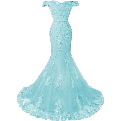 Off The Shoulder Lace Appliques Evening Dresses Mermaid Long Prom Gown